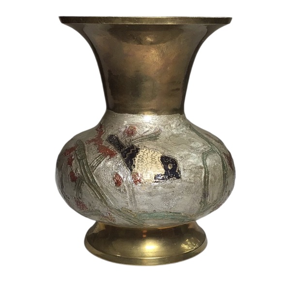 Vtg Hampton Brass Solid Brass Cloisonné Enameled Ornate Fluted Pedestal Vase…… - Picture 3 of 5